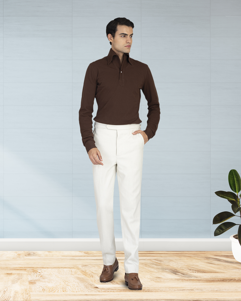 Cremefarbene Wollflanellhose
