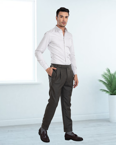 Dugdale Olive Grey Wool Flannel Dress Pant