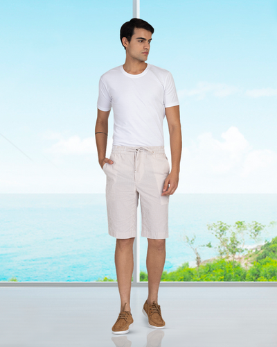 Short à rayures en seersucker beige clair et blanc