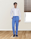 Pantalon à cordon de serrage en sergé bleu cobalt clair