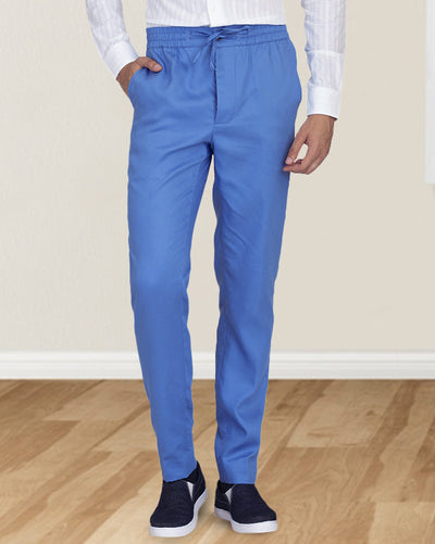 Pantalon à cordon de serrage en sergé bleu cobalt clair