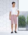 Short en seersucker à rayures Bengal rose rouge et blanches
