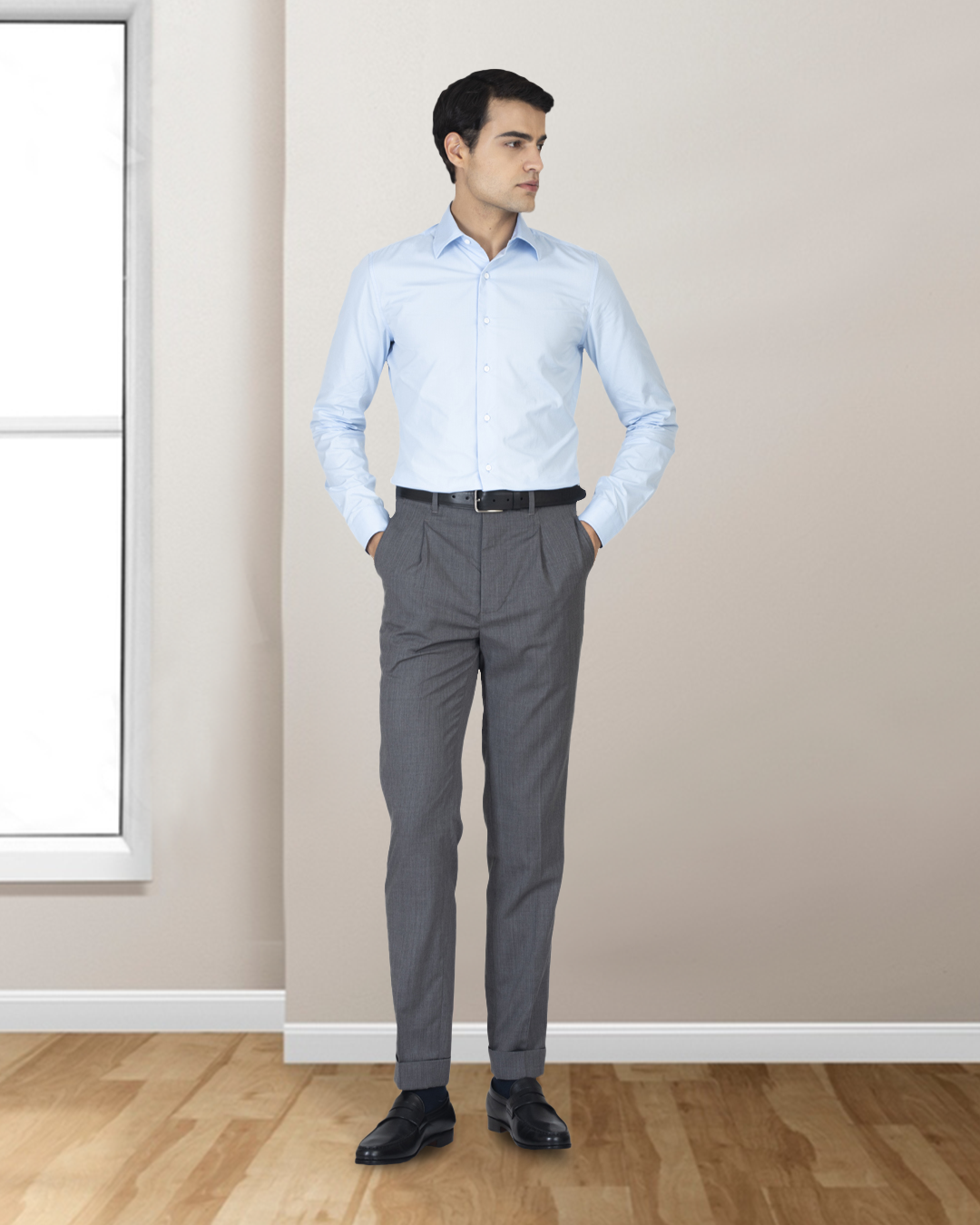 EZS Washable Wool Pants: Plain Mid Grey