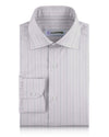 Pullover Shirt in Ecru Wide Black Red Pin Stripes