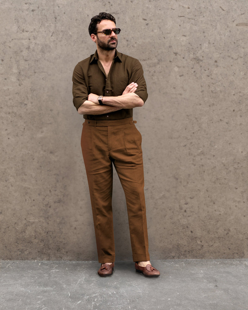 Pantalon habillé en lin Fresco Tobacco
