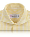 Coton et lin : rayures blanches fines sur fond jaune pastel