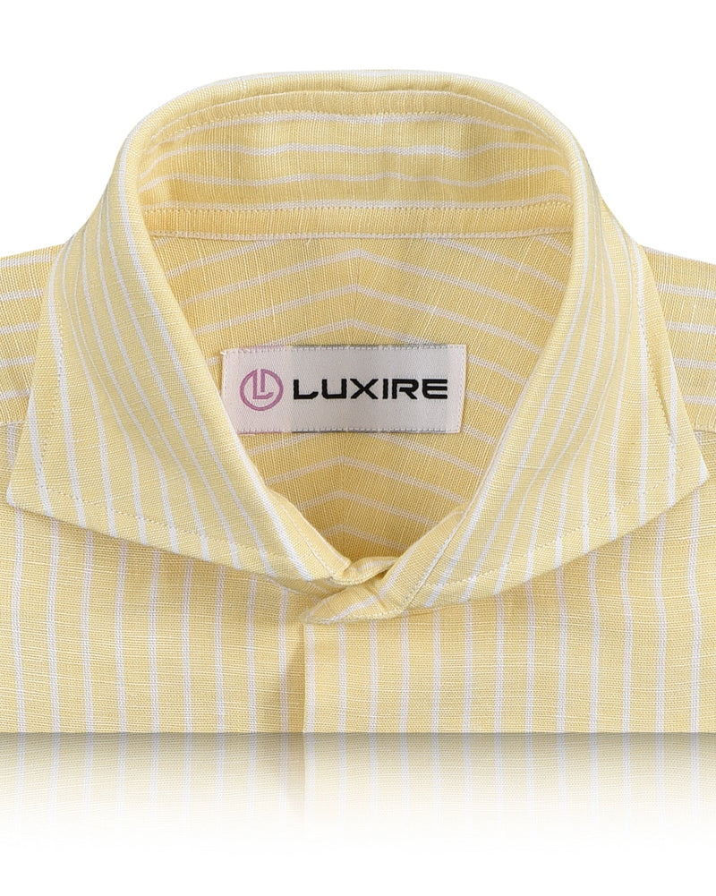Coton et lin : rayures blanches fines sur fond jaune pastel