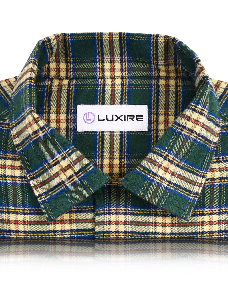 Chemise en flanelle à carreaux verts, jaunes et bleus