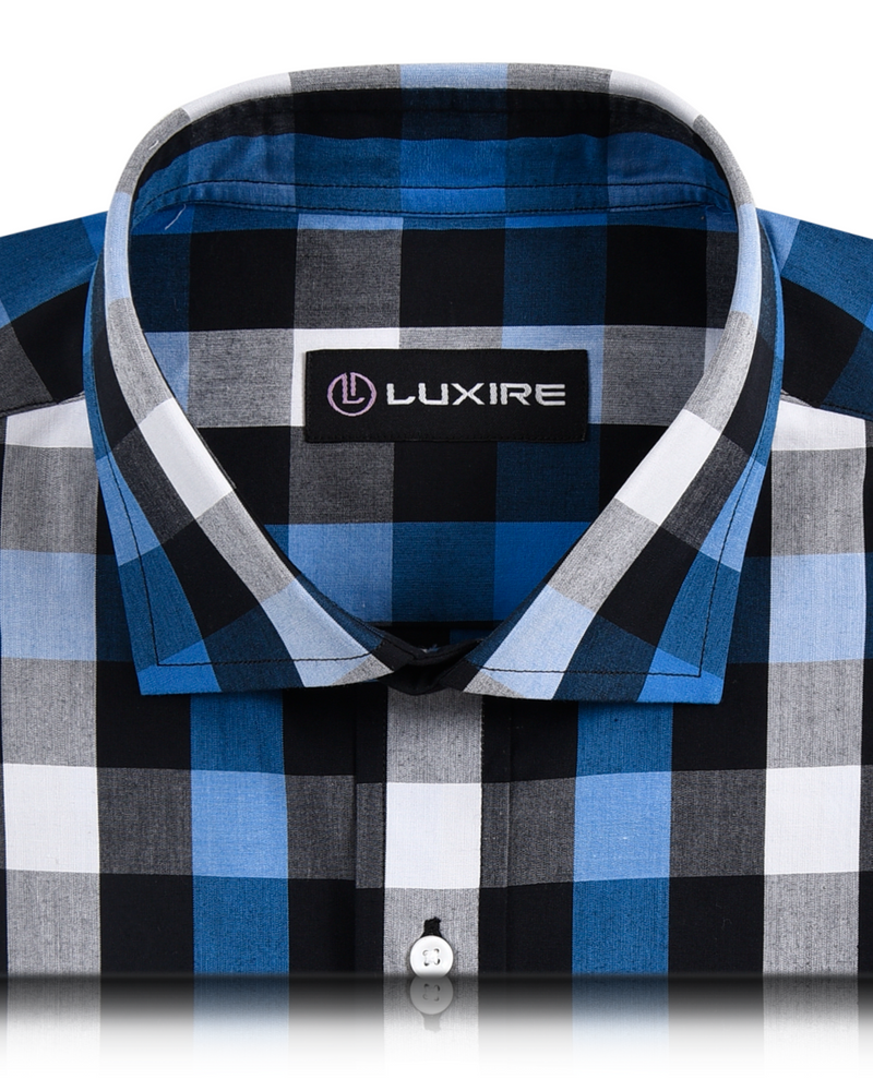 Freitag Shirt: Blau Weiß Schwarz Makro Gingham