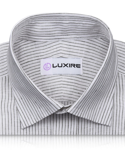 Linen: Olive Green Pin Stripes On White Shirt