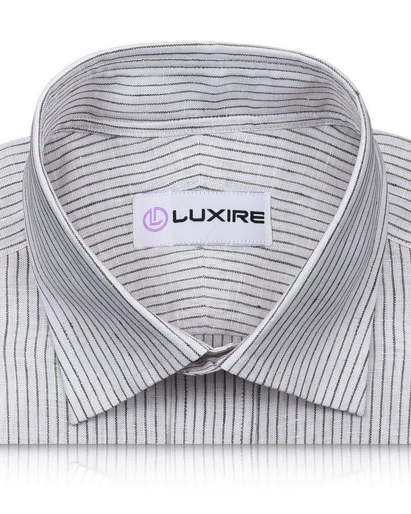 Linen: Olive Green Pin Stripes On White Shirt