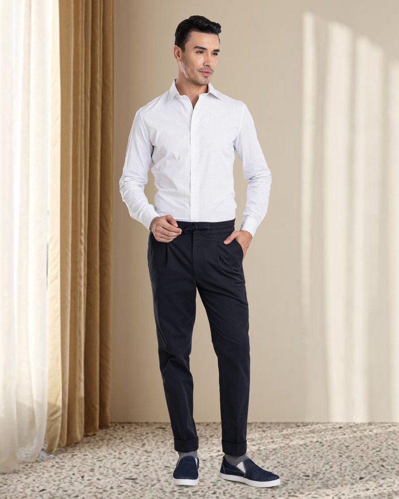 Charcoal Grey Birds Eye Drawstring Pant