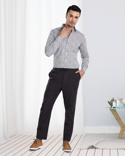 Charcoal Grey Milange Cotton Flannel  Drawstring Pant