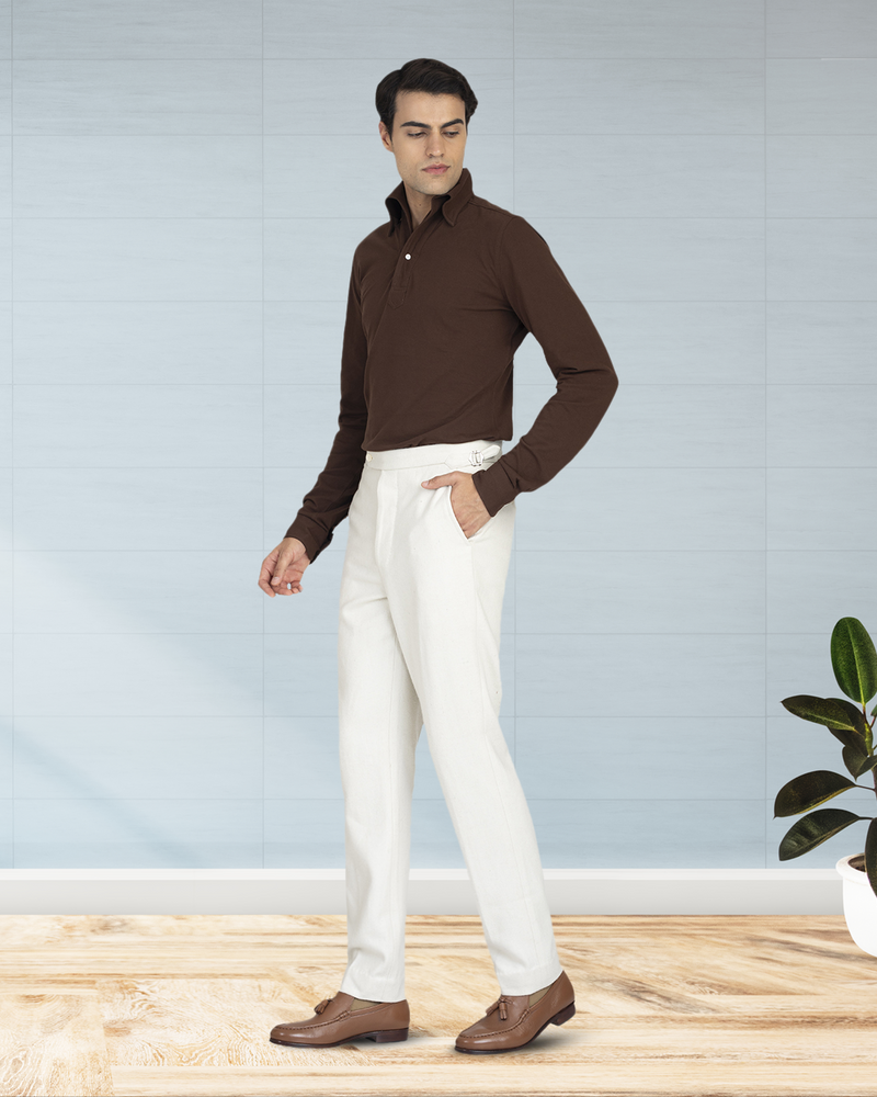 Cremefarbene Wollflanellhose