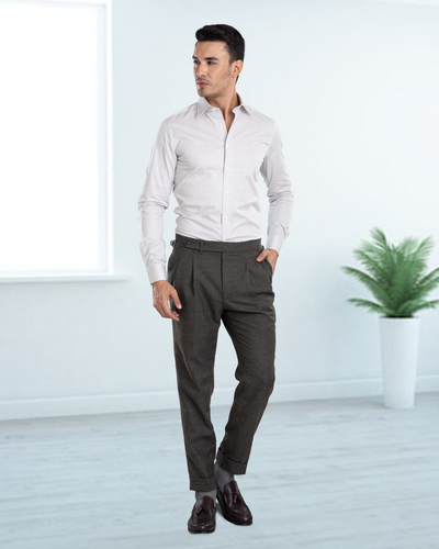 Dugdale Olive Grey Wool Flannel Dress Pant