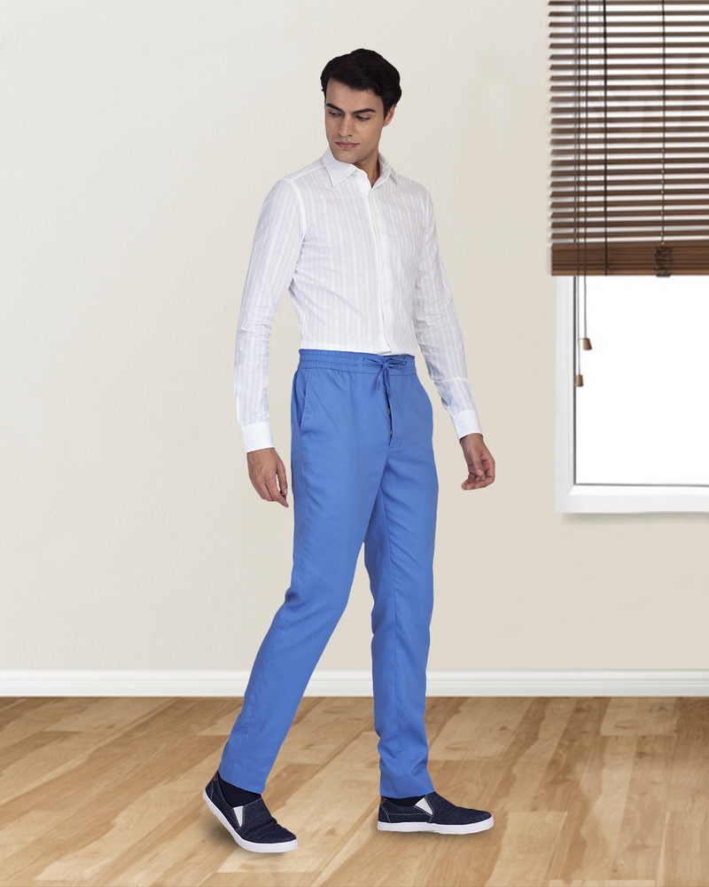 Pantalon à cordon de serrage en sergé bleu cobalt clair