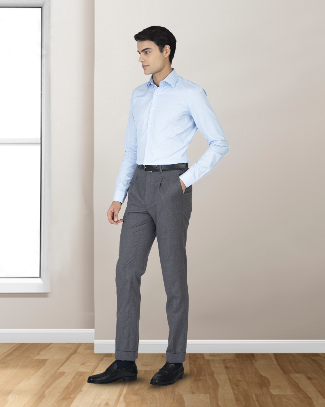 EZS Washable Wool Pants: Plain Mid Grey