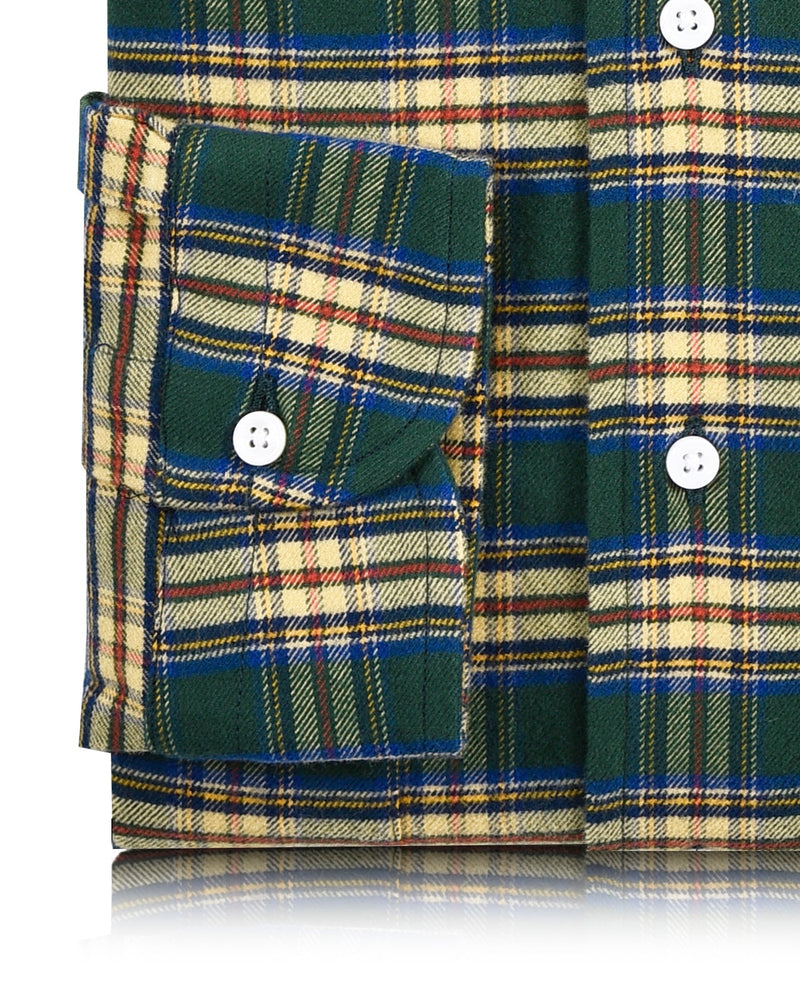 Chemise en flanelle à carreaux verts, jaunes et bleus