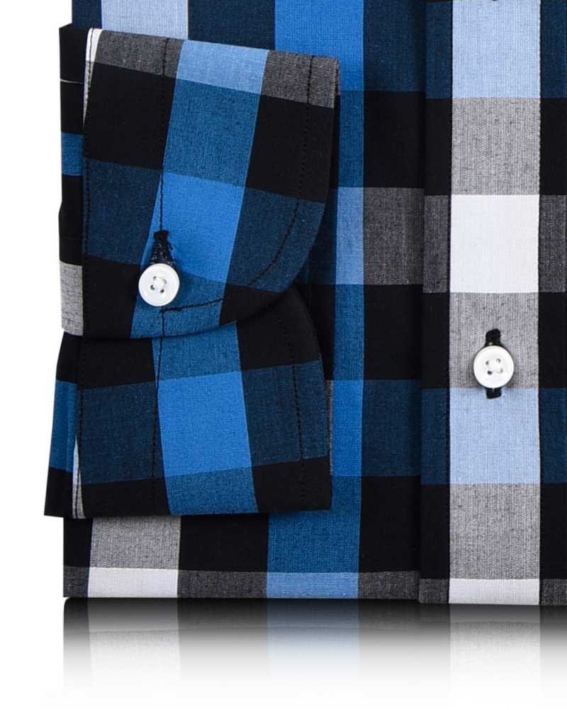 Freitag Shirt: Blau Weiß Schwarz Makro Gingham