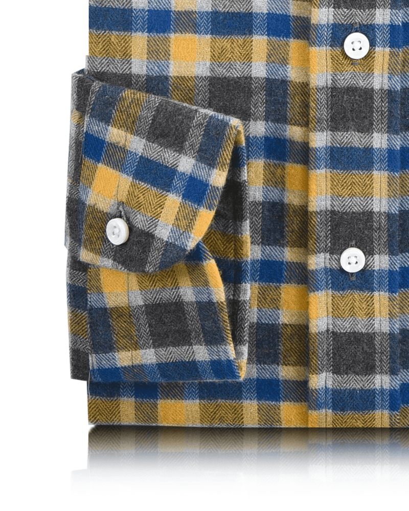 Flanell: Gelb-blau-graues Hemd mit Fischgrätenmuster