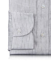 Linen: Olive Green Pin Stripes On White Shirt