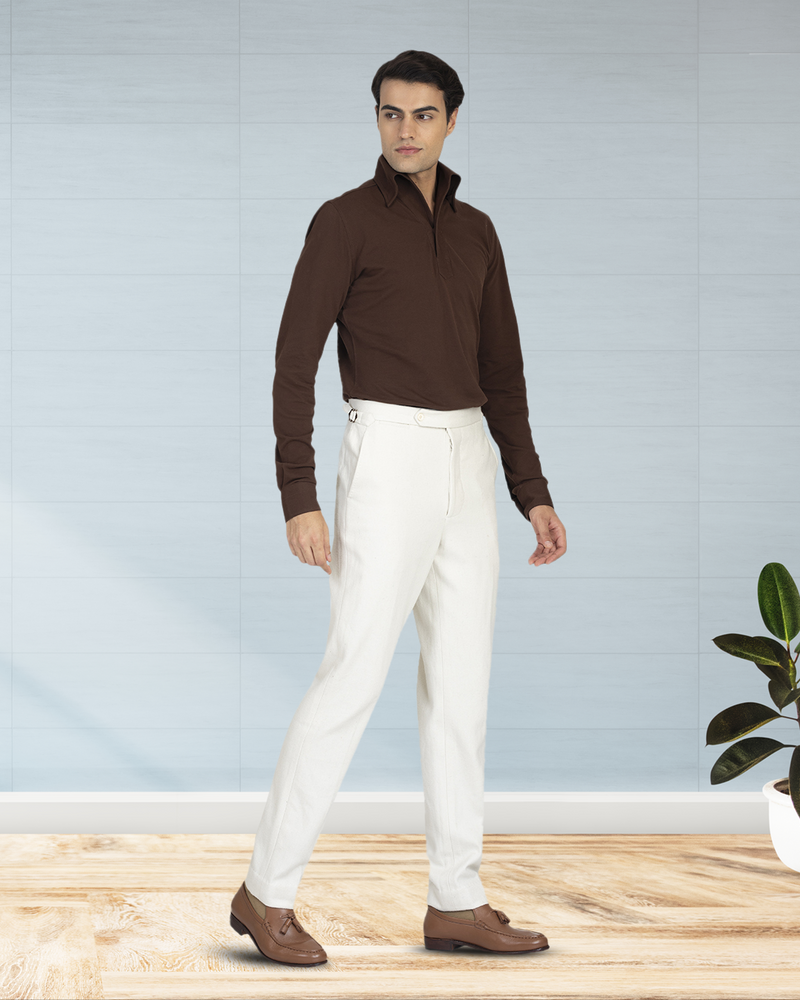 Cremefarbene Wollflanellhose