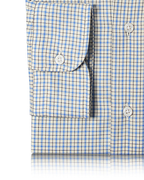Blau-Schwarz auf cremefarbenem Tattersall-Twill