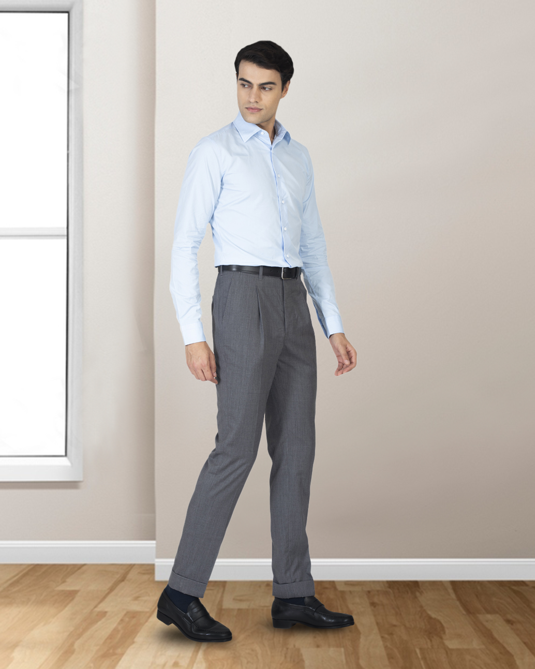 EZS Washable Wool Pants: Plain Mid Grey