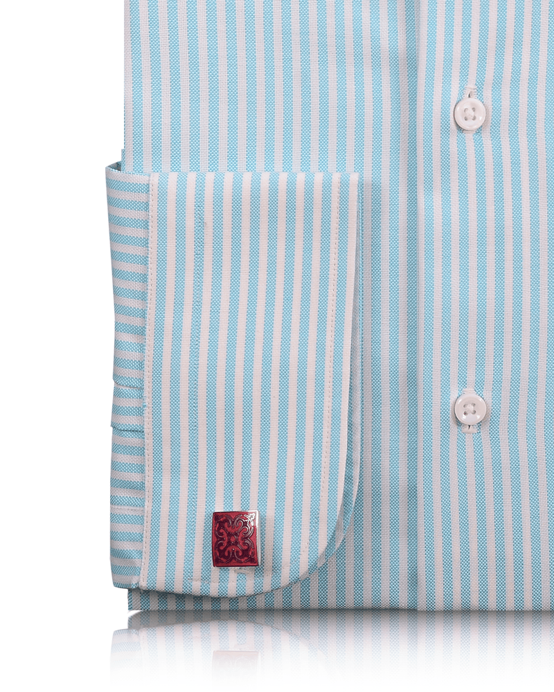 Ferozi Oxford-Hemd mit blauen und weißen Universitätsstreifen, knitterarm