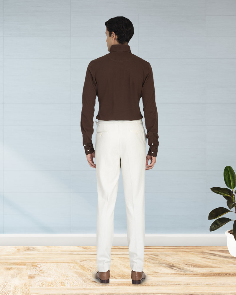Cremefarbene Wollflanellhose