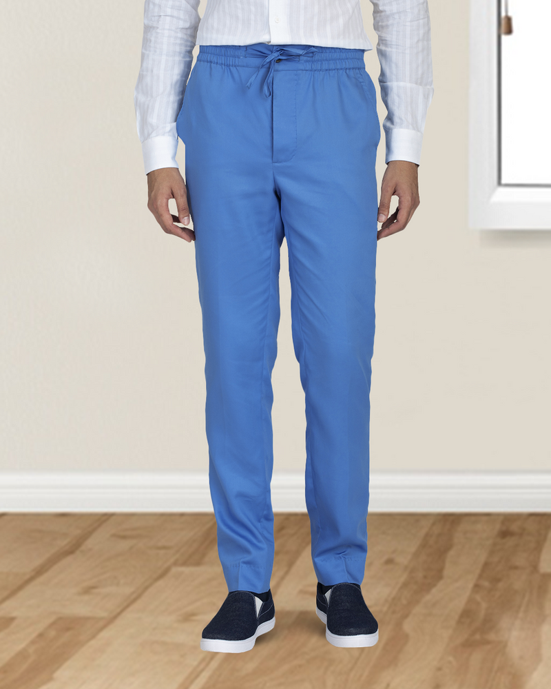 Pantalon à cordon de serrage en sergé bleu cobalt clair