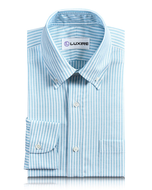 EZS Ferozi Blue on White Oxford University Stripes Shirt