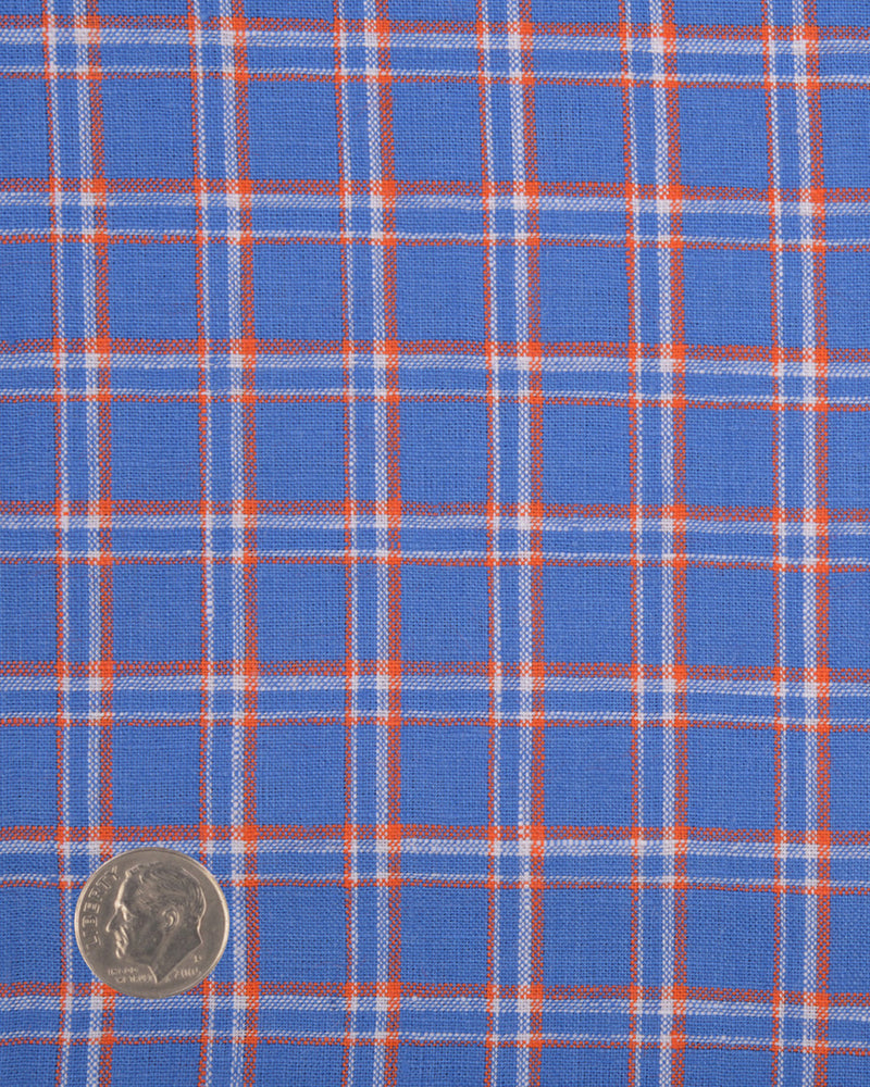 Lin : tartan orange, blanc, bleuet et bleu