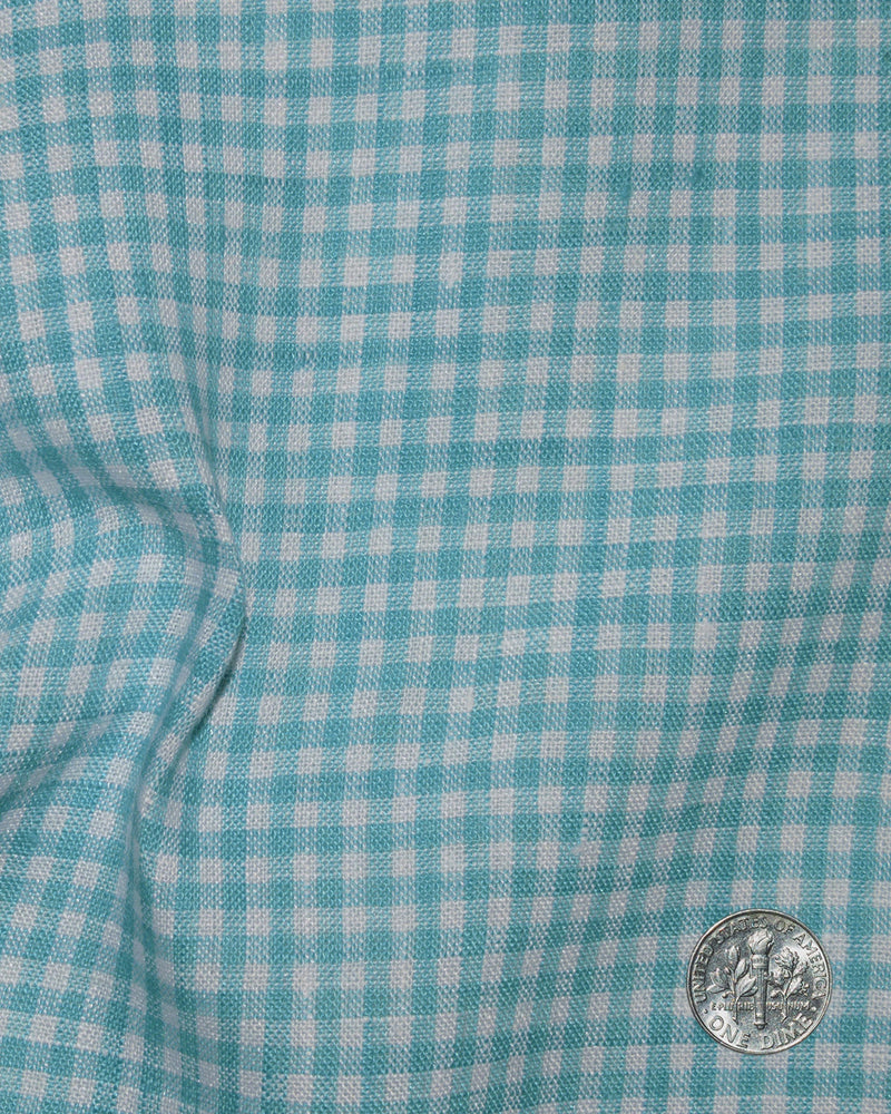 Leinen: Aqua Blue Mini Gingham