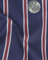 Navy Awning With Grey & Red Stripes