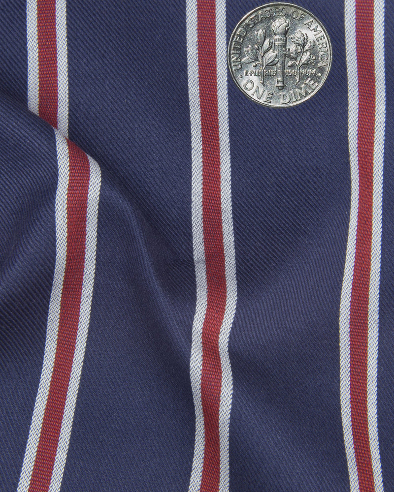 Navy Awning With Grey & Red Stripes