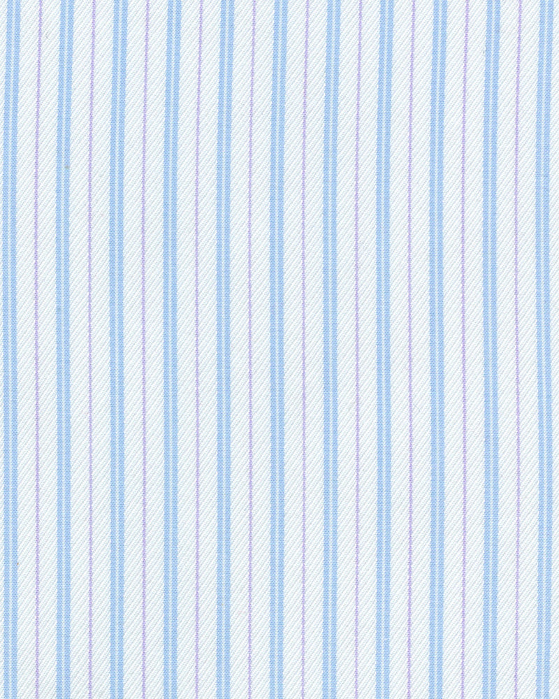 Muave Blue Stripes on White Silk