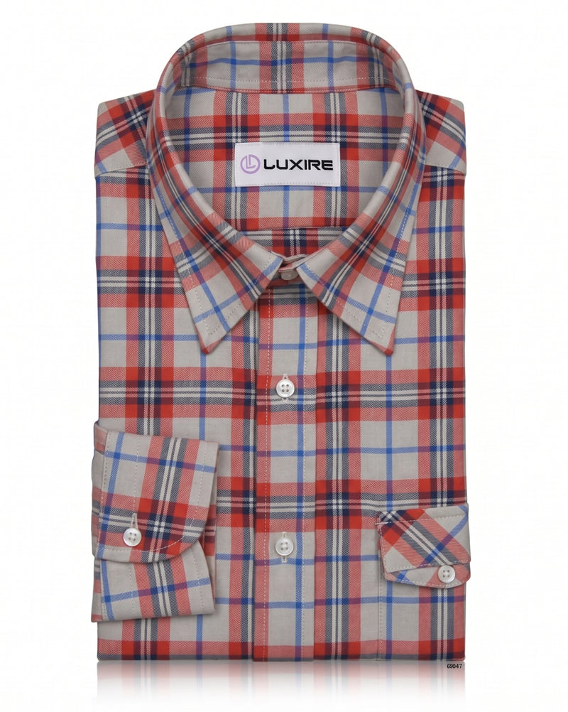 Roter, marineblauer, cremefarbener Twill mit Madras-Karos
