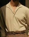 Polohemd aus Leinen-Baumwolle in Heather Cream