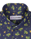 Indigo Denim Printed Green Yellow Flowers
