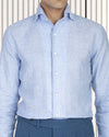 Leinen-Baumwolle: Hellblauer einteiliger Chambray-Kragen