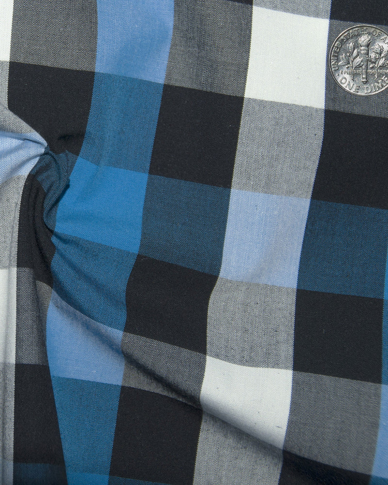 Freitag Shirt: Blau Weiß Schwarz Makro Gingham