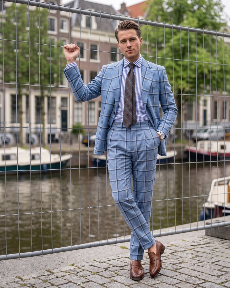 Tweed à carreaux bleu clair Dugdale