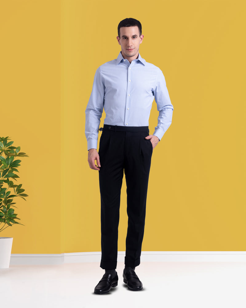 Pleated Black Washable Wool Pant