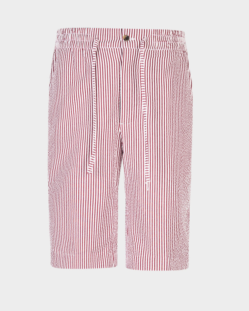 Short en seersucker à rayures Bengal rose rouge et blanches
