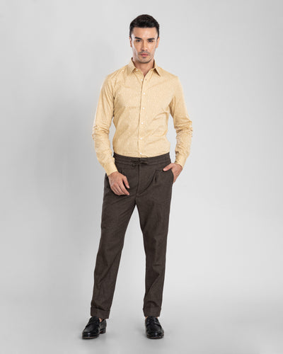 Drab Brown Birds Eye Flannel Drawstring Pant