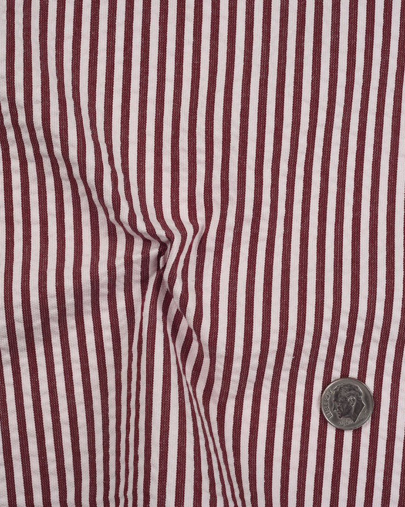 Short en seersucker à rayures bengales rose rouge et blanches