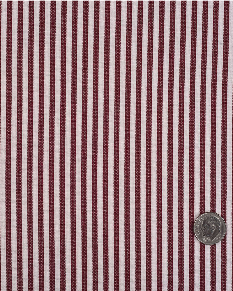 Short en seersucker à rayures bengales rose rouge et blanches