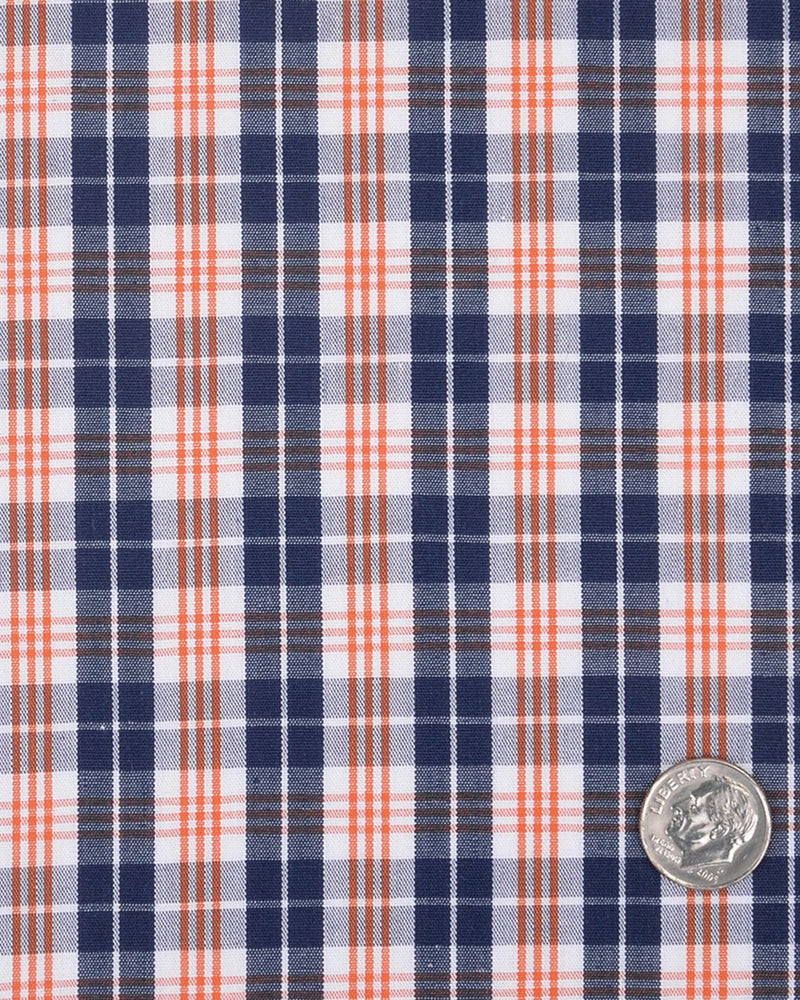 Marine-Orange-Weiß-Tartan-Karos