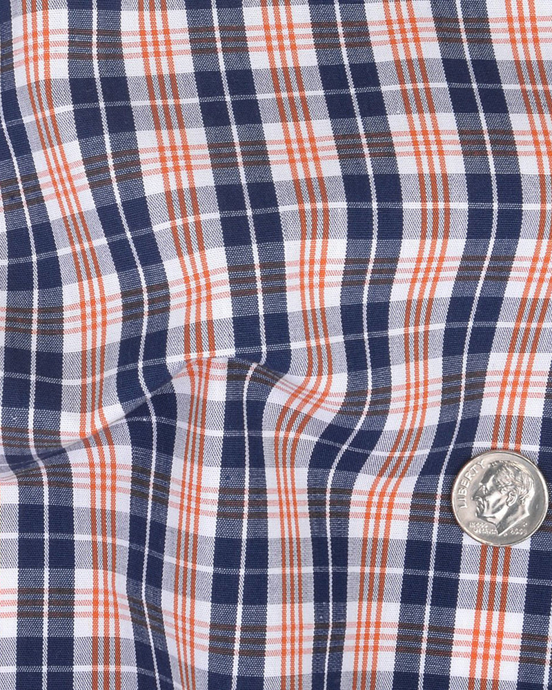 Marine-Orange-Weiß-Tartan-Karos